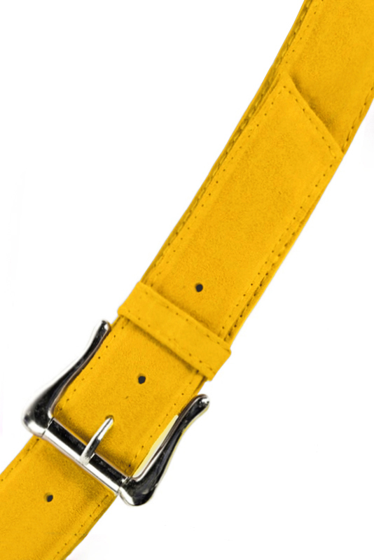 Yellow women's dress belt, matching pumps and bags. Made to measure. Top view - Florence KOOIJMAN